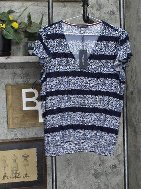 Tommy Hilfiger Women S Printed V Neck Flutter Sleeve Top H25Tm88H Xl Sz XL